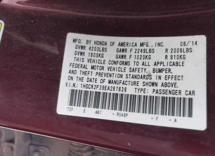 Photo 9 of 2014 Honda Accord LX (VIN 1HGCR2F39EA267639)