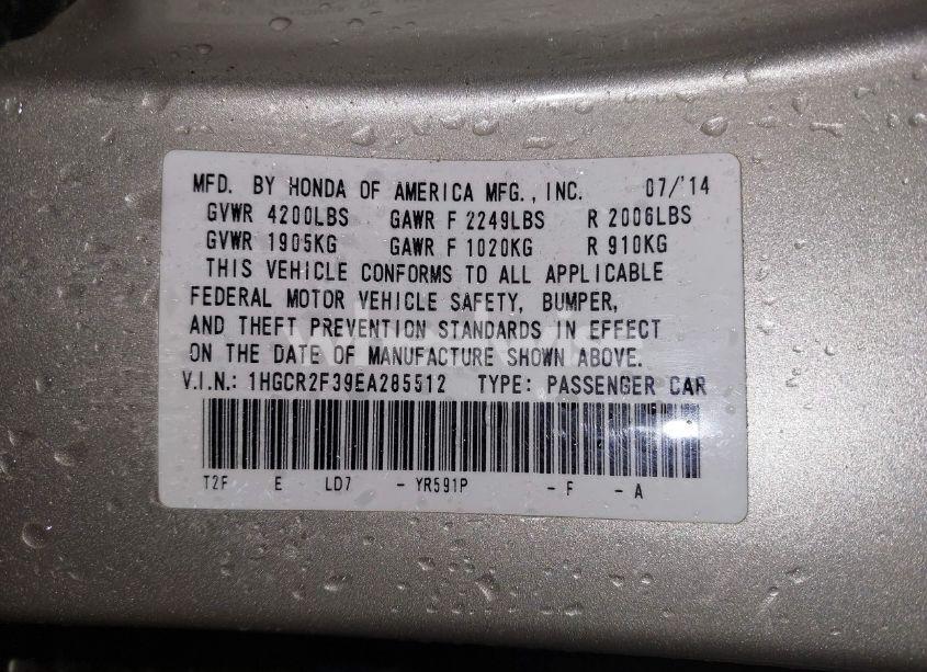 Photo 9 of 2014 Honda Accord LX (VIN 1HGCR2F39EA285512)