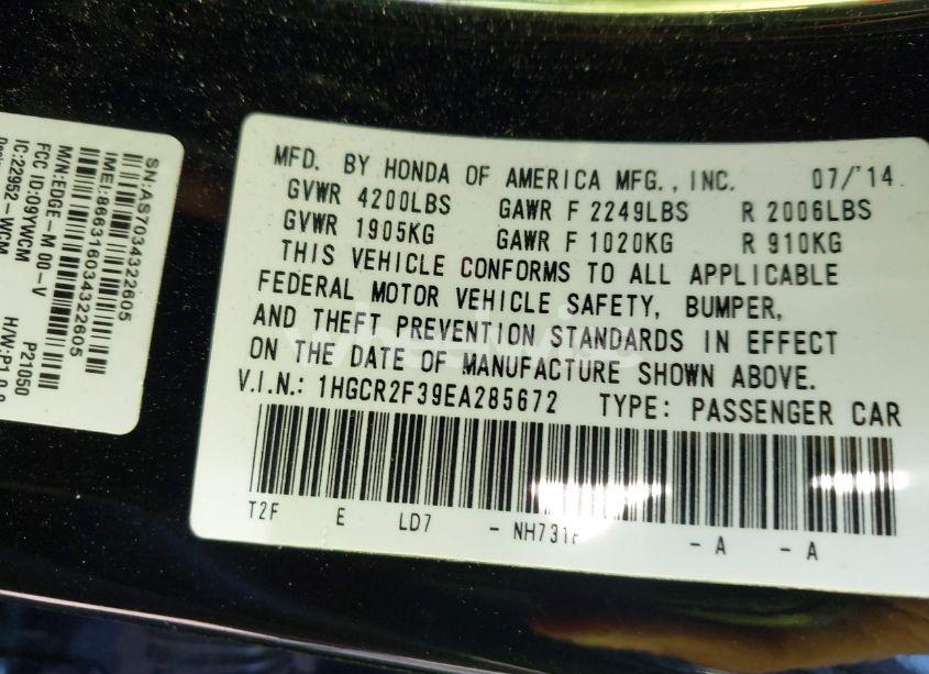 Photo 9 of 2014 Honda Accord LX (VIN 1HGCR2F39EA285672)