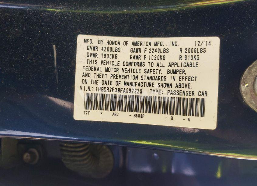 Photo 9 of 2015 Honda Accord LX (VIN 1HGCR2F39FA092925)