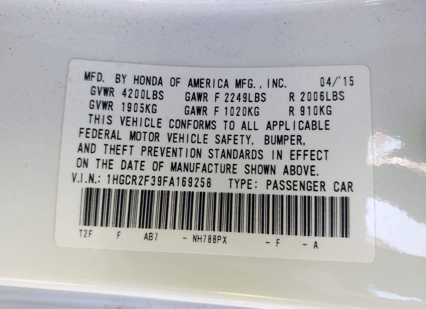 Photo 9 of 2015 Honda Accord LX (VIN 1HGCR2F39FA169258)