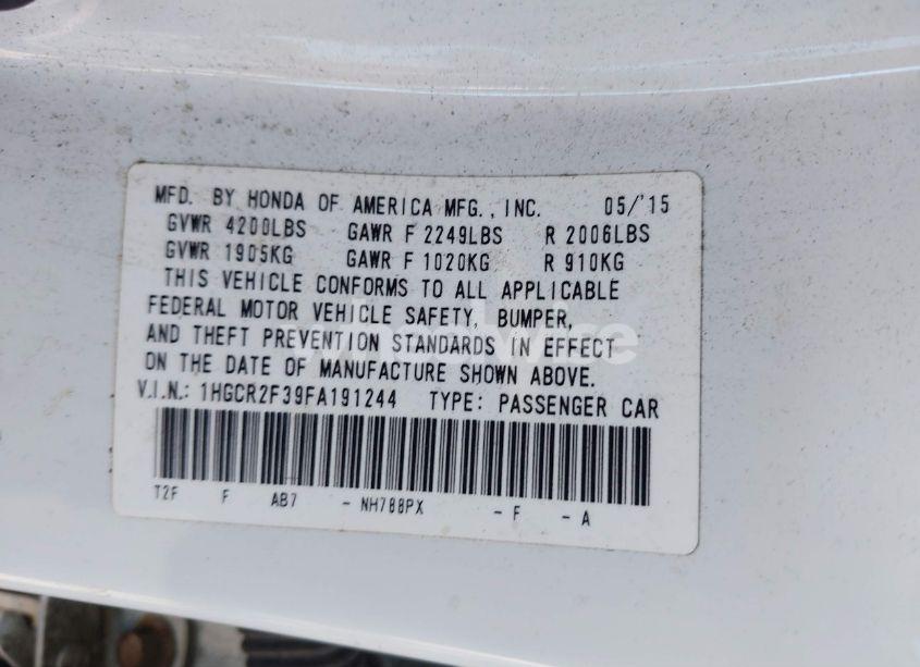 Photo 9 of 2015 Honda Accord LX (VIN 1HGCR2F39FA191244)