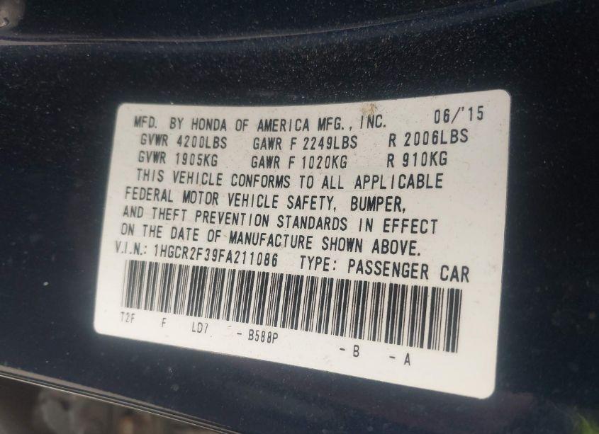 Photo 9 of 2015 Honda Accord LX (VIN 1HGCR2F39FA211086)