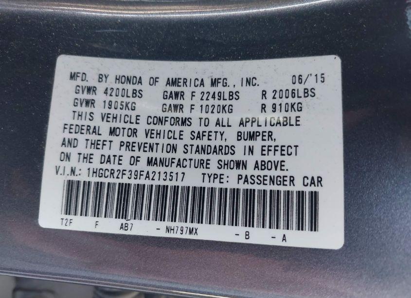 Photo 9 of 2015 Honda Accord LX (VIN 1HGCR2F39FA213517)