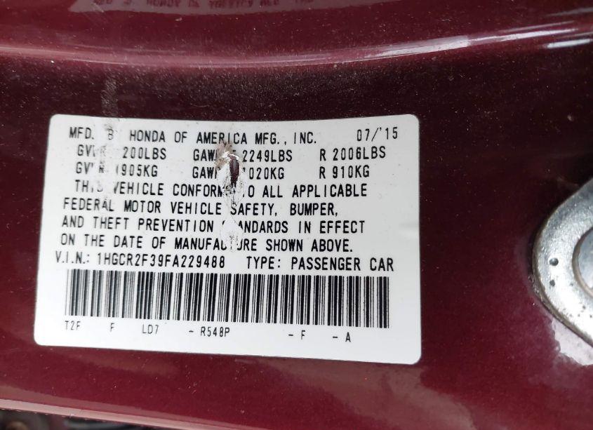 Photo 9 of 2015 Honda Accord LX (VIN 1HGCR2F39FA229488)