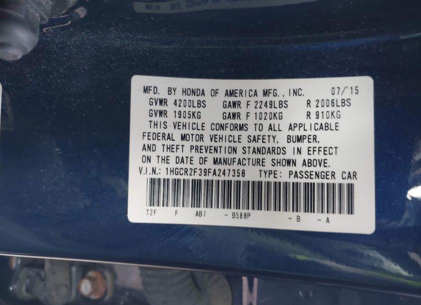 Photo 9 of 2015 Honda Accord LX (VIN 1HGCR2F39FA247358)