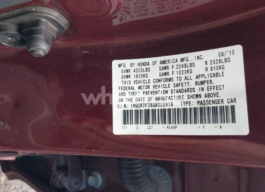 Photo 9 of 2016 Honda Accord LX (VIN 1HGCR2F39GA002416)