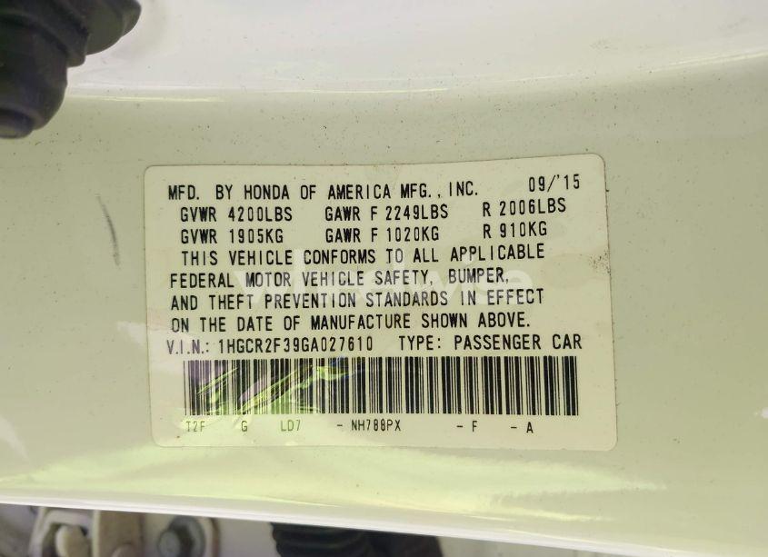 Photo 9 of 2016 Honda Accord LX (VIN 1HGCR2F39GA027610)