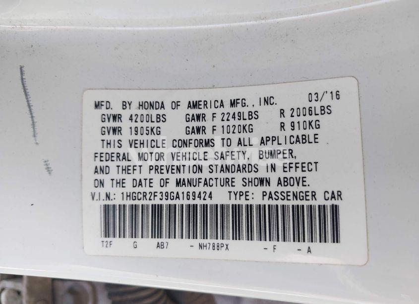 Photo 9 of 2016 Honda Accord LX (VIN 1HGCR2F39GA169424)