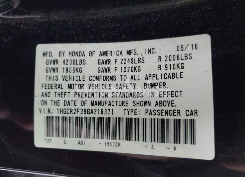 Photo 9 of 2016 Honda Accord LX (VIN 1HGCR2F39GA216371)