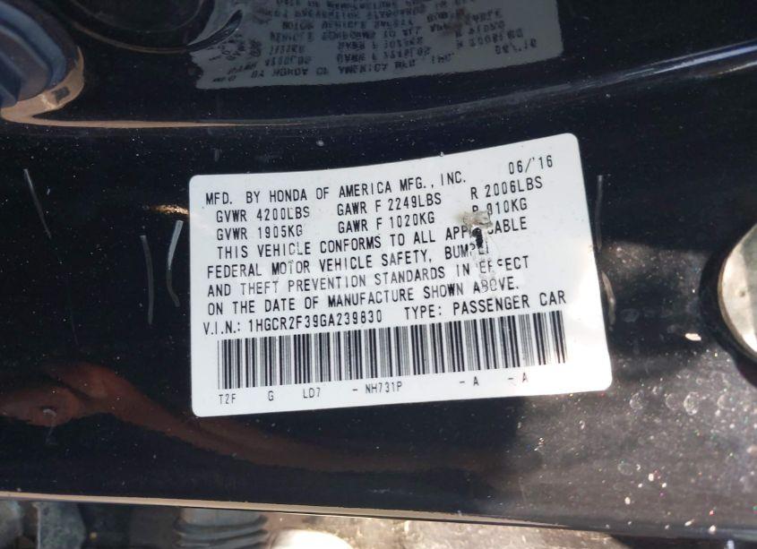 Photo 9 of 2016 Honda Accord LX (VIN 1HGCR2F39GA239830)