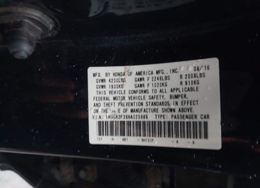 Photo 9 of 2017 Honda Accord LX (VIN 1HGCR2F39HA025888)