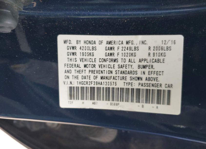 Photo 9 of 2017 Honda Accord LX (VIN 1HGCR2F39HA130575)