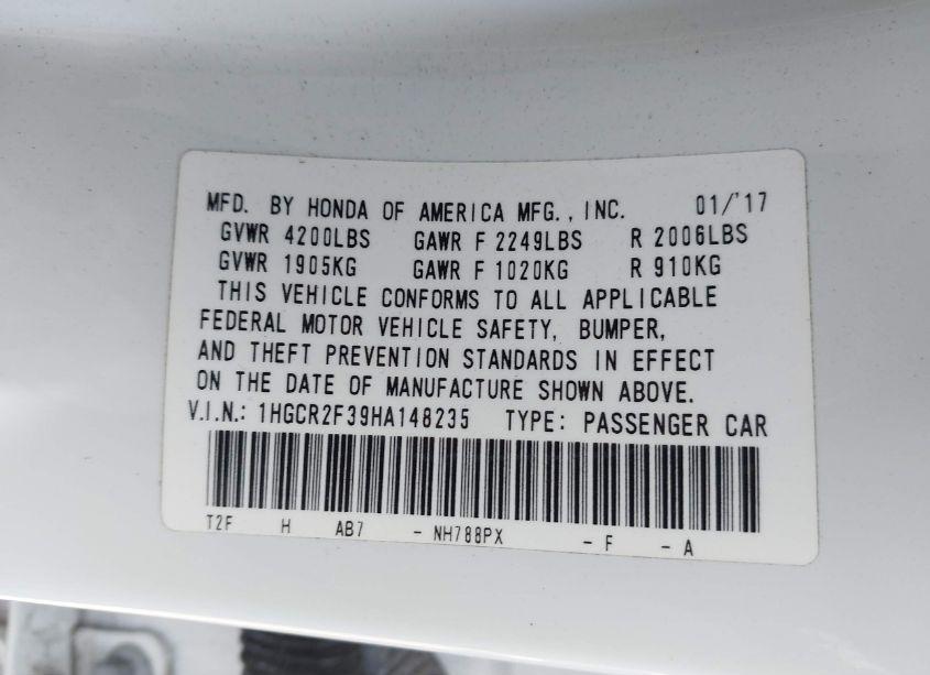 Photo 9 of 2017 Honda Accord LX (VIN 1HGCR2F39HA148235)