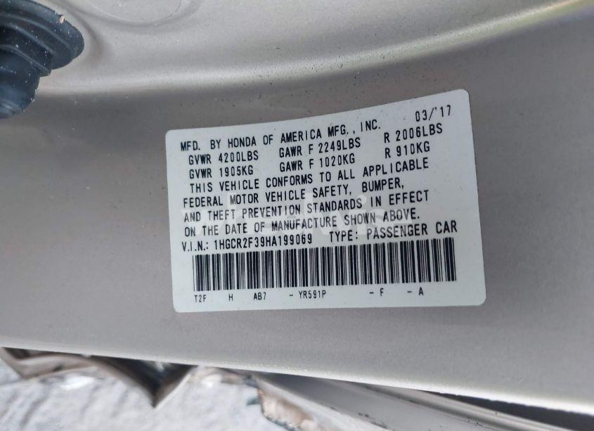 Photo 9 of 2017 Honda Accord LX (VIN 1HGCR2F39HA199069)