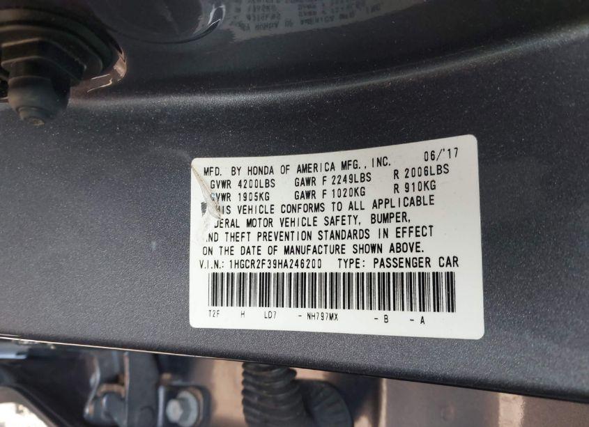 Photo 9 of 2017 Honda Accord LX (VIN 1HGCR2F39HA246200)