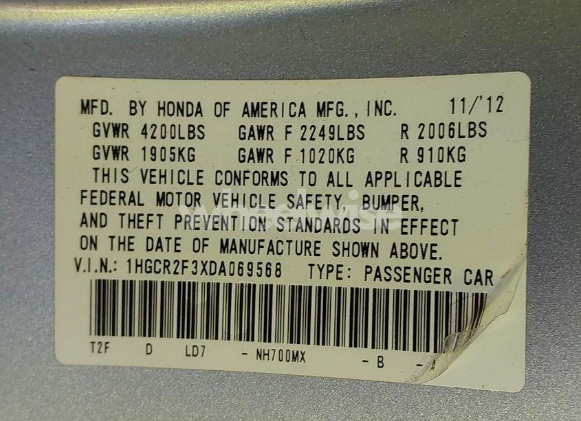 Photo 9 of 2013 Honda Accord LX (VIN 1HGCR2F3XDA069568)