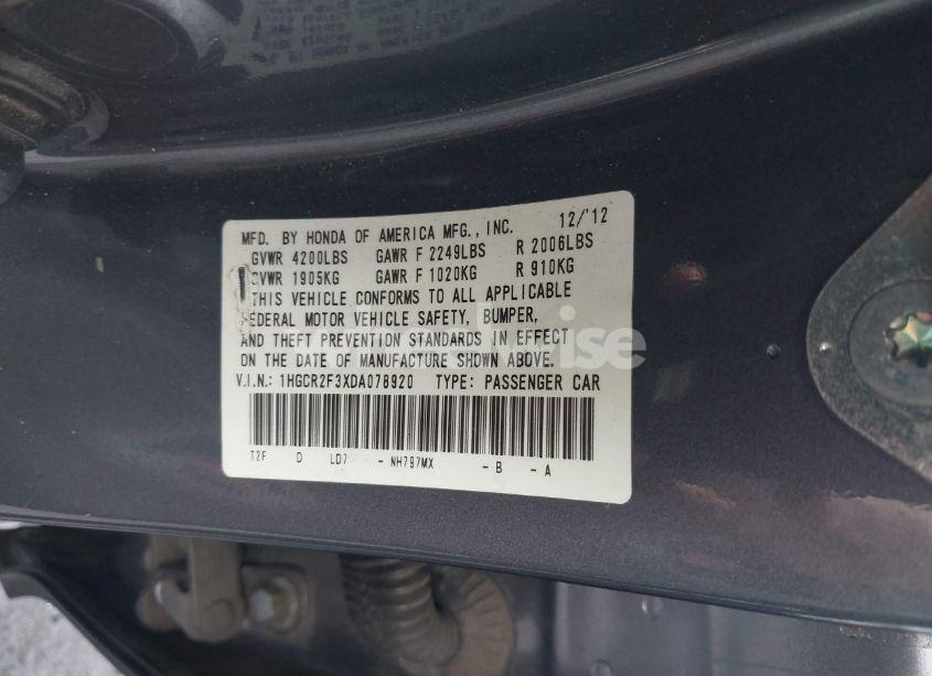 Photo 9 of 2013 Honda Accord LX (VIN 1HGCR2F3XDA078920)