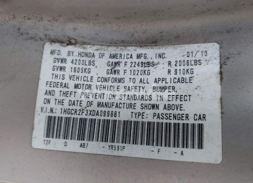 Photo 9 of 2013 Honda Accord LX (VIN 1HGCR2F3XDA099881)