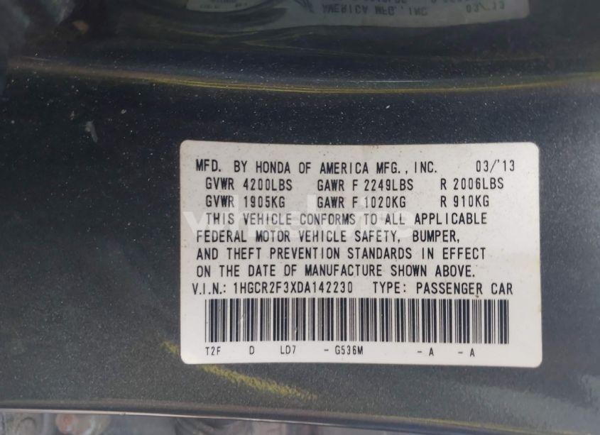 Photo 9 of 2013 Honda Accord LX (VIN 1HGCR2F3XDA142230)