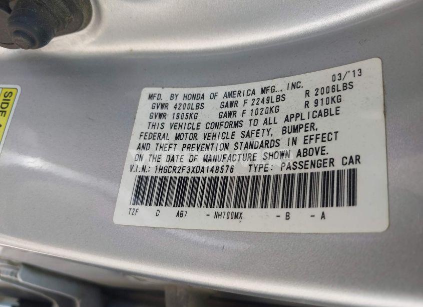 Photo 9 of 2013 Honda Accord LX (VIN 1HGCR2F3XDA148576)