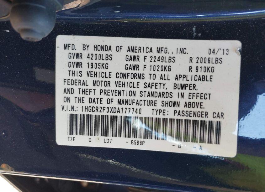 Photo 9 of 2013 Honda Accord LX (VIN 1HGCR2F3XDA177740)