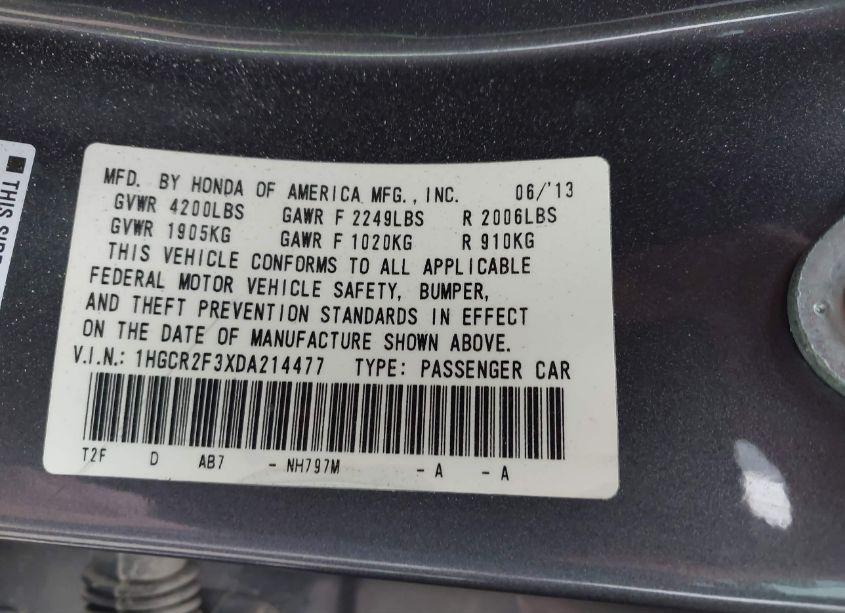 Photo 9 of 2013 Honda Accord LX (VIN 1HGCR2F3XDA214477)