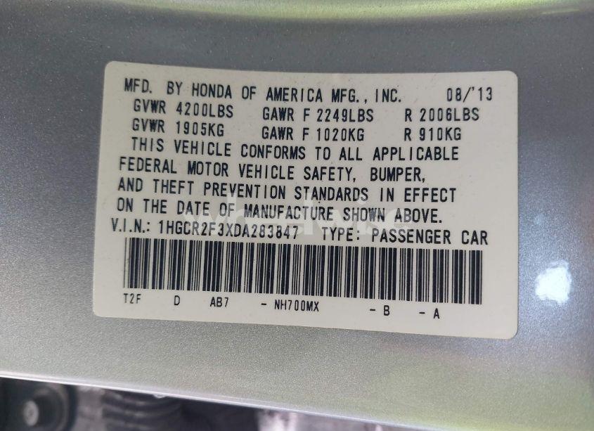 Photo 9 of 2013 Honda Accord LX (VIN 1HGCR2F3XDA283847)