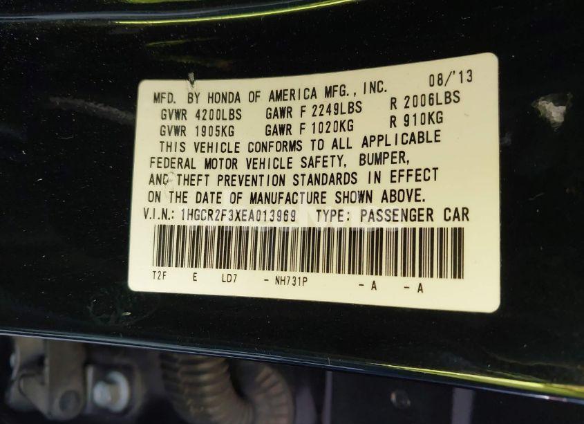 Photo 9 of 2014 Honda Accord LX (VIN 1HGCR2F3XEA013969)