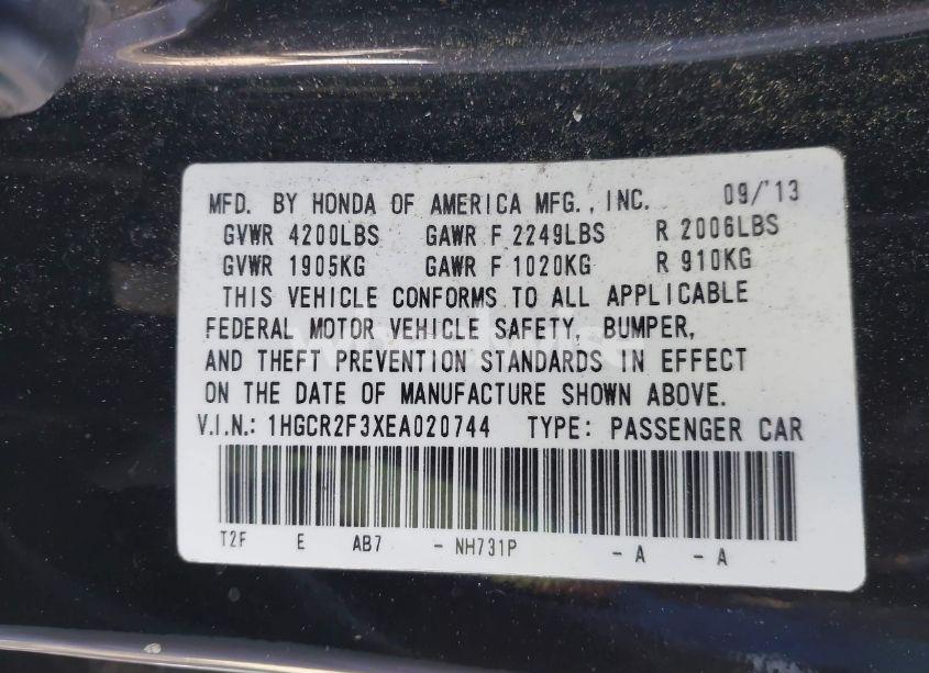 Photo 9 of 2014 Honda Accord LX (VIN 1HGCR2F3XEA020744)