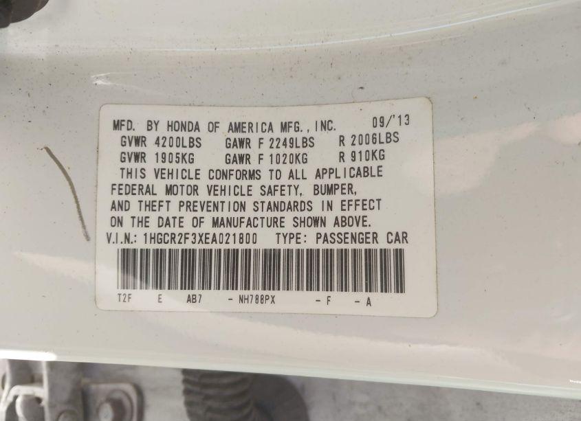 Photo 9 of 2014 Honda Accord LX (VIN 1HGCR2F3XEA021800)