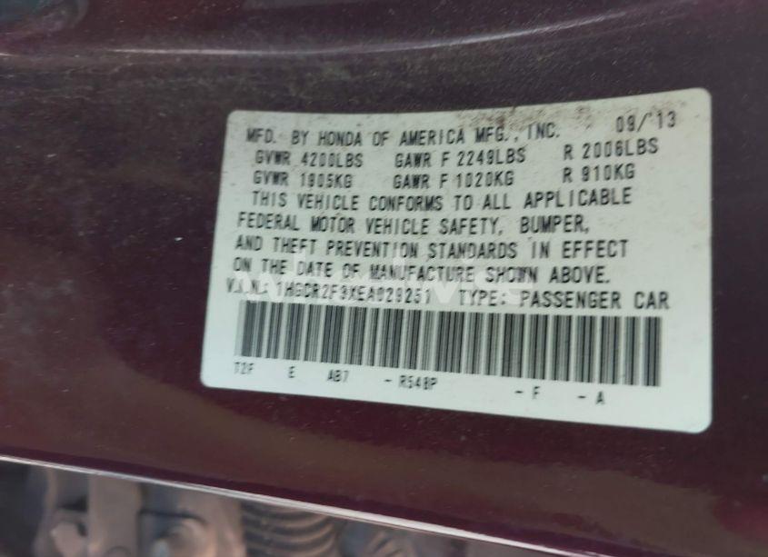 Photo 9 of 2014 Honda Accord LX (VIN 1HGCR2F3XEA029251)