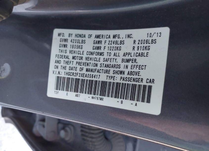 Photo 9 of 2014 Honda Accord LX (VIN 1HGCR2F3XEA056417)