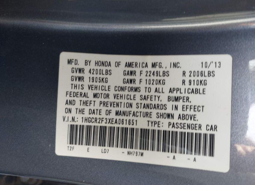 Photo 9 of 2014 Honda Accord LX (VIN 1HGCR2F3XEA061651)