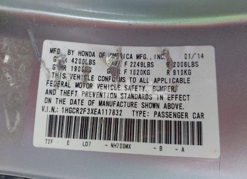 Photo 9 of 2014 Honda Accord LX (VIN 1HGCR2F3XEA117832)