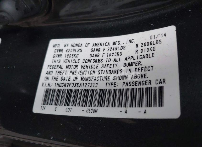 Photo 9 of 2014 Honda Accord LX (VIN 1HGCR2F3XEA127213)