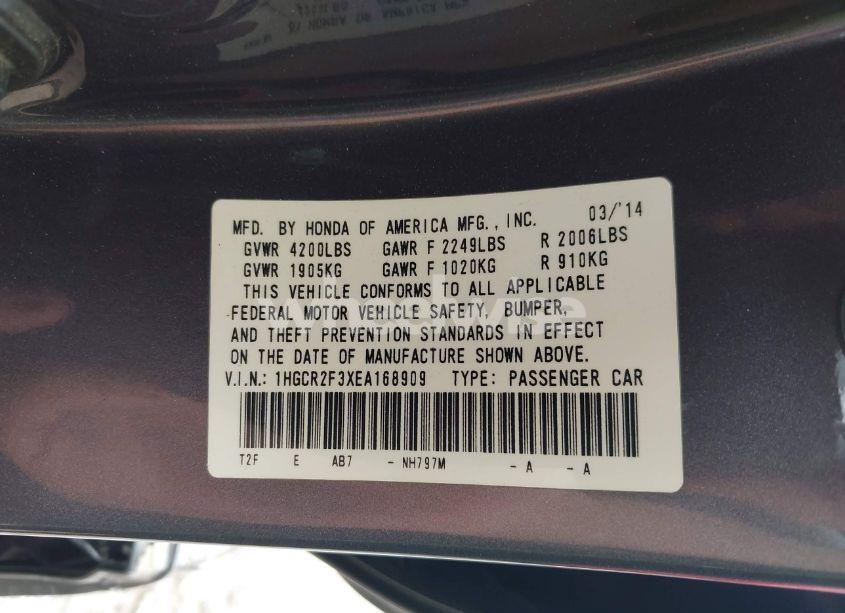Photo 9 of 2014 Honda Accord LX (VIN 1HGCR2F3XEA168909)