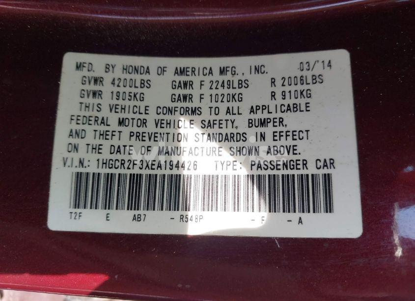 Photo 9 of 2014 Honda Accord LX (VIN 1HGCR2F3XEA194426)