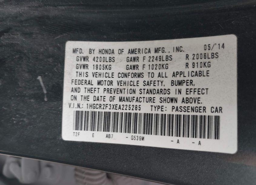 Photo 9 of 2014 Honda Accord LX (VIN 1HGCR2F3XEA225285)