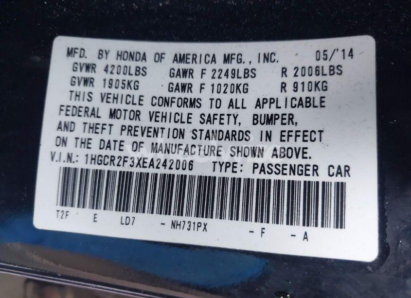 Photo 9 of 2014 Honda Accord LX (VIN 1HGCR2F3XEA242006)