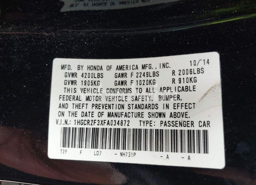 Photo 9 of 2015 Honda Accord LX (VIN 1HGCR2F3XFA034872)