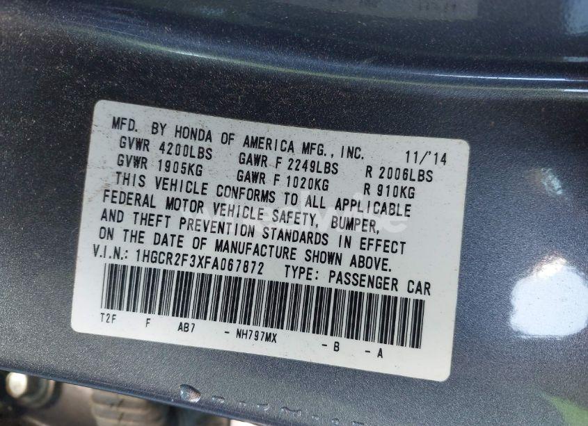 Photo 9 of 2015 Honda Accord LX (VIN 1HGCR2F3XFA067872)