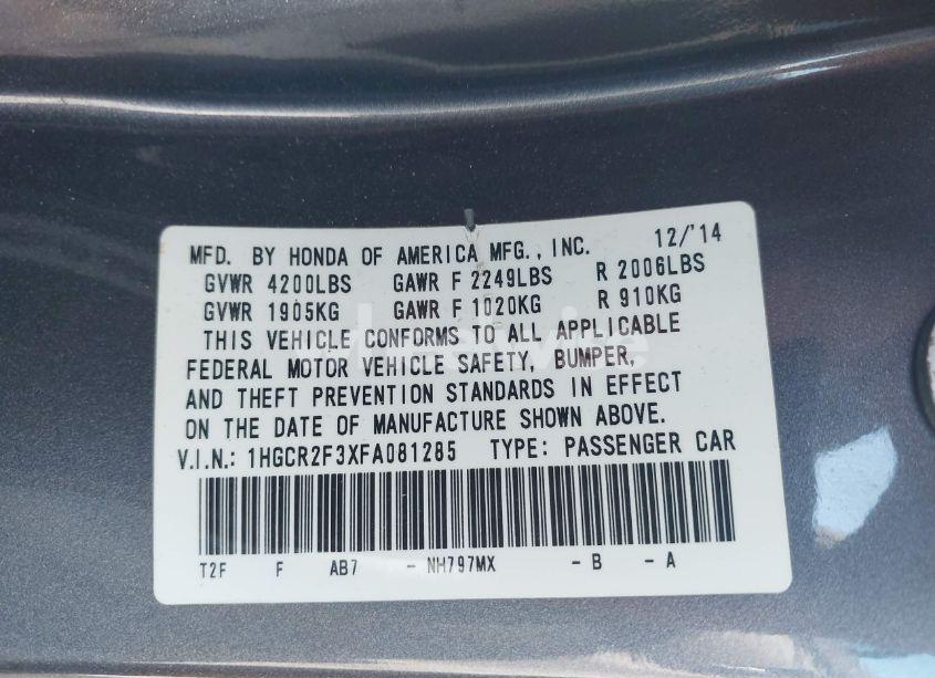 Photo 9 of 2015 Honda Accord LX (VIN 1HGCR2F3XFA081285)