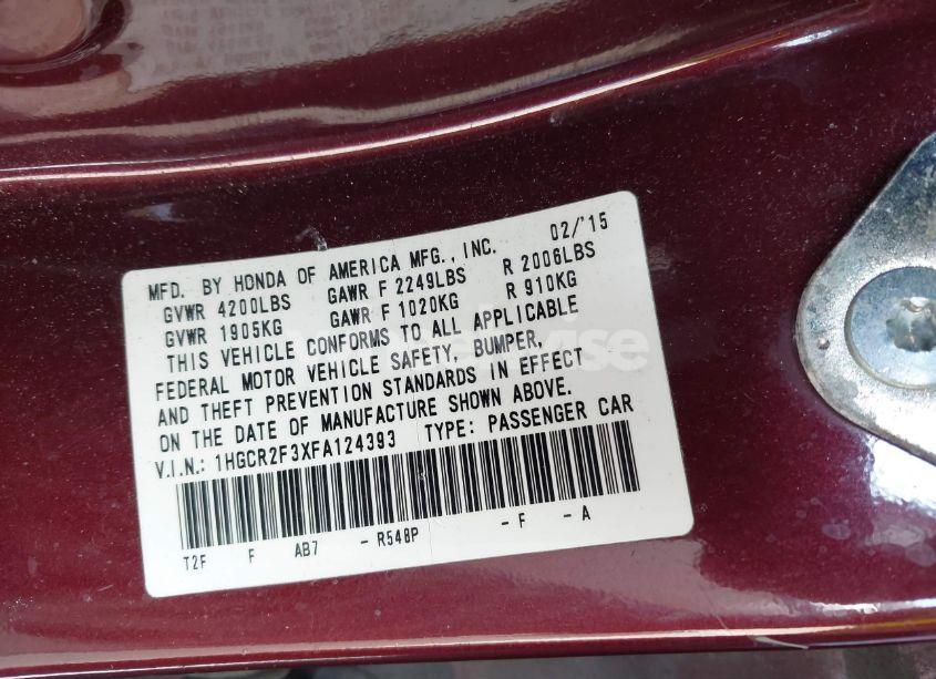 Photo 9 of 2015 Honda Accord LX (VIN 1HGCR2F3XFA124393)