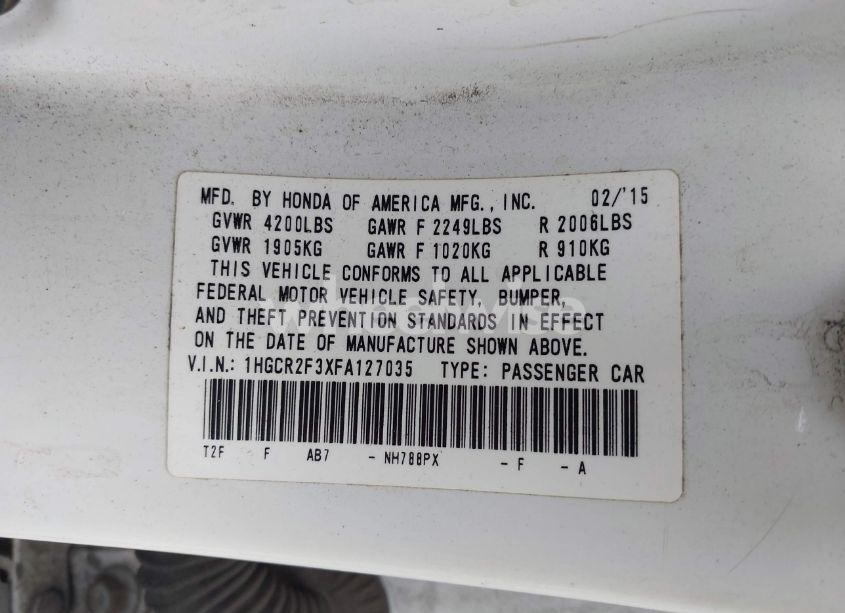 Photo 9 of 2015 Honda Accord LX (VIN 1HGCR2F3XFA127035)