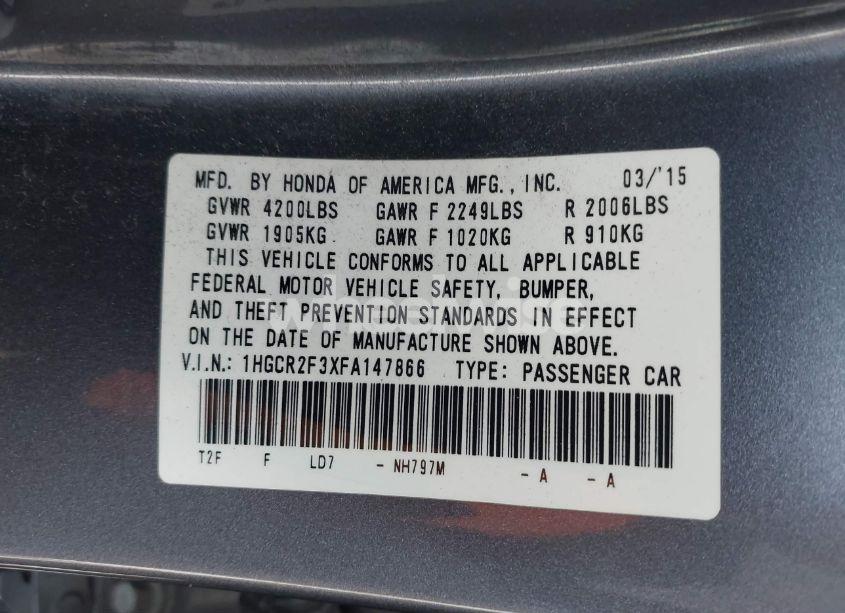 Photo 9 of 2015 Honda Accord LX (VIN 1HGCR2F3XFA147866)