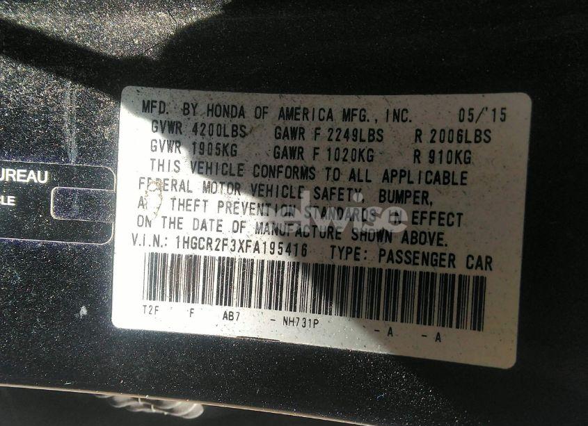 Photo 9 of 2015 Honda Accord LX (VIN 1HGCR2F3XFA195416)