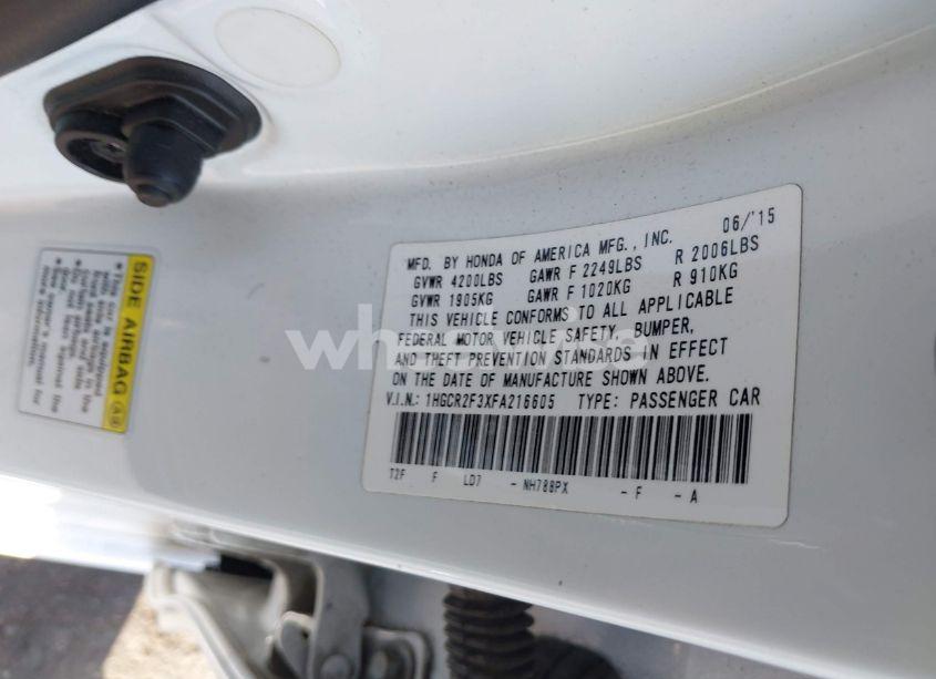 Photo 9 of 2015 Honda Accord LX (VIN 1HGCR2F3XFA216605)