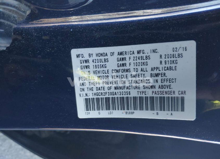 Photo 9 of 2016 Honda Accord LX (VIN 1HGCR2F3XGA130356)