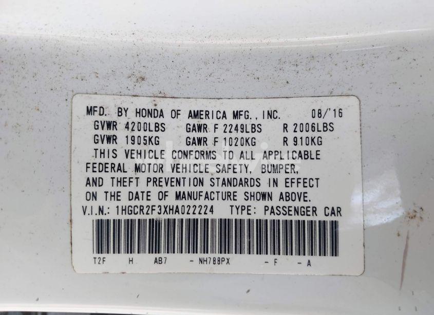 Photo 9 of 2017 Honda Accord LX (VIN 1HGCR2F3XHA022224)
